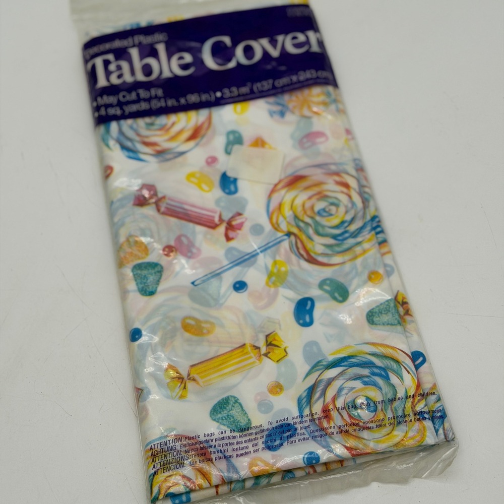Party Makers Vintage Candy Lollipop Plastic Tablecloth 54x96 Rectangular New